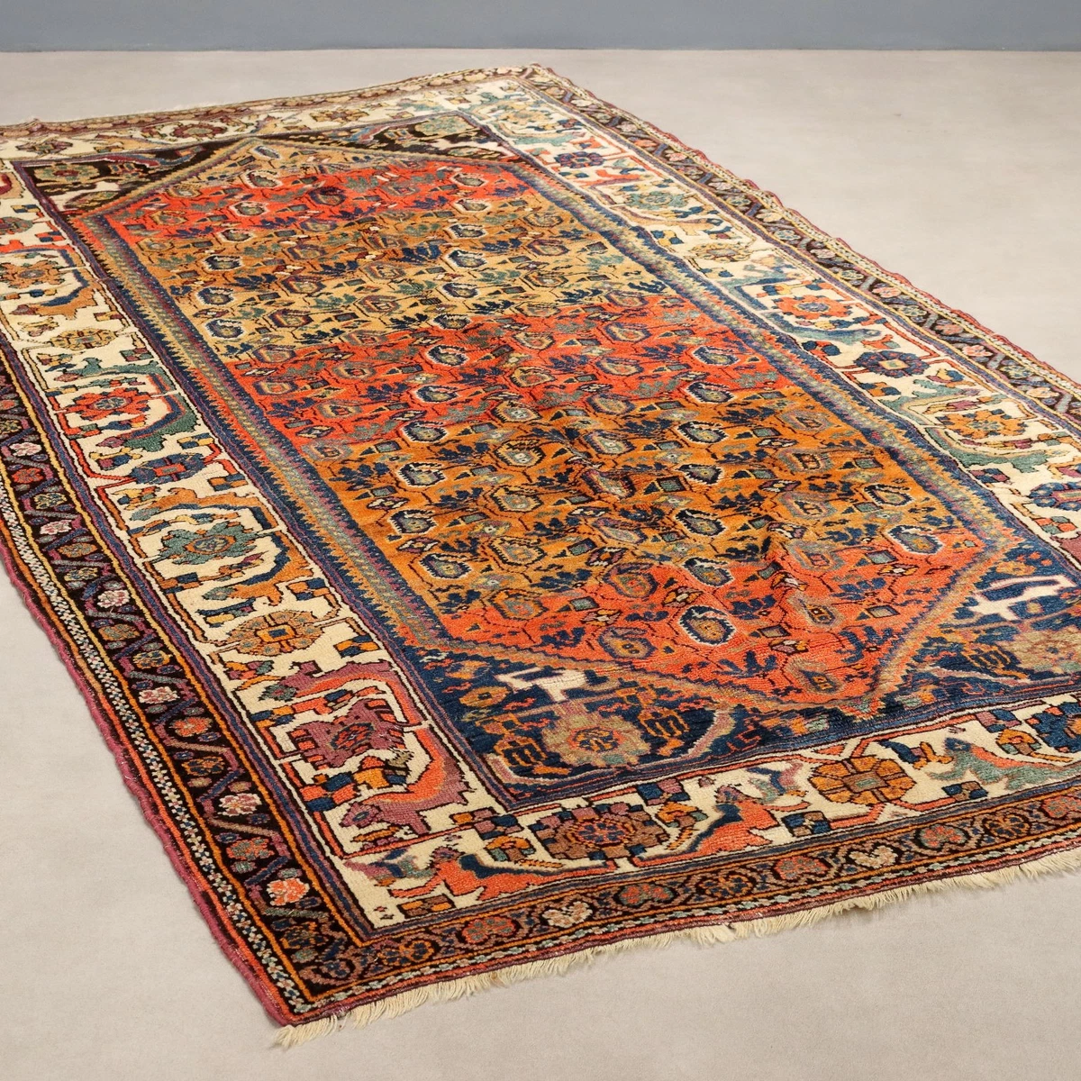 Tappeto tradizionale fatto a mano in lana rossa vintage Grande tappeto orientale