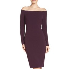 Eliza J off shoulder sheath dress bodycon eggplant purple wine merlot size 12