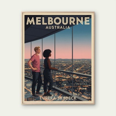 Eureka Skydeck, Melbourne, Australia Vintage Travel Poster Print Wall Art