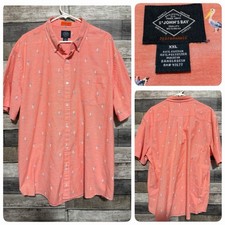 St Johns Bay Bird Print Short Sleeve Button Up Shirt XXL Coral Comfort Stretch