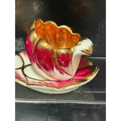 Porcelanas Decorativas AR Portugal Tulip Cup Saucer Set Gold Gilt Magenta White