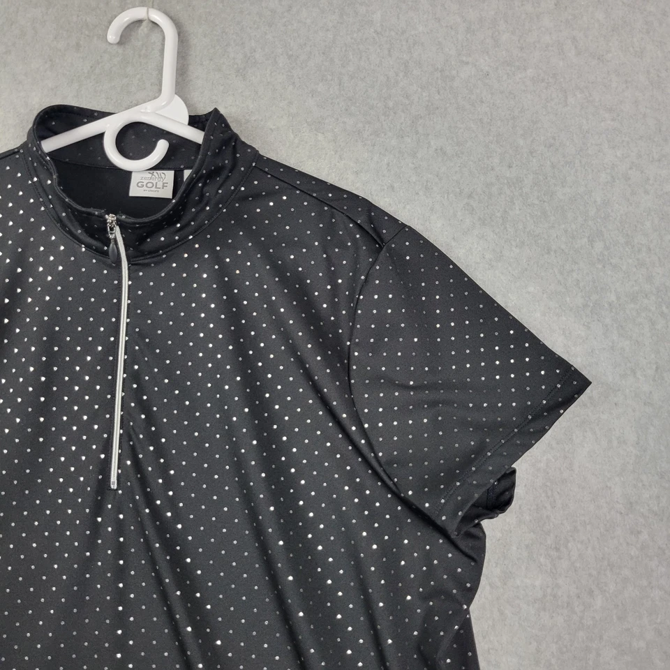 Camisa Zenergy Golf Chico’s Negra Lunares SS 1/4 Cremallera Para Mujer Plus 4 EE. UU. 2XL  Foto 4 de 4