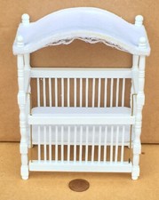 Puppenhaus Tiefer Seiten Weiß Holz Kinderbett mit Einem Stoff Vordach 1:12 Kalk