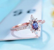 Anillo de Alejandrita, Oro Rosa 24k Vermeil, Anillo de Compromiso, Anillo de Promesa