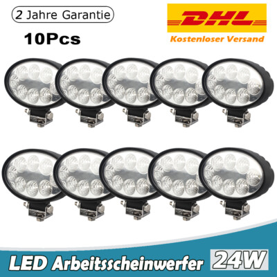 10X LED Arbeitsscheinwerfer KFZ 24W 12V 24V Auto Flutlicht Traktor Scheinwerfer