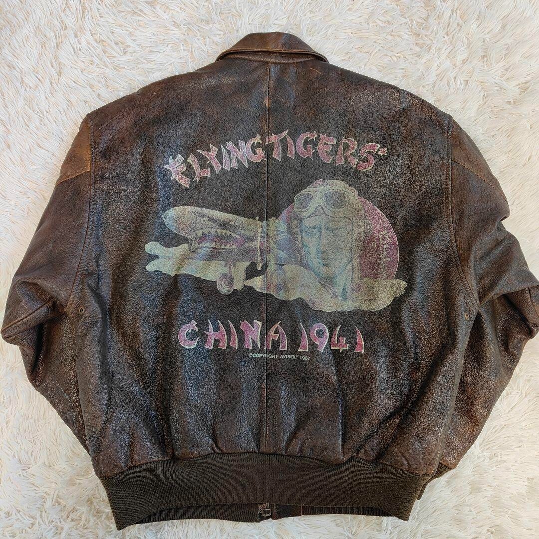 Avirex Vintage A2 Pilot's Brown Leather Jacket Flying Tigers Avirex Vintage A2 Pilot's Brown Leather Jacket Flying Tigers