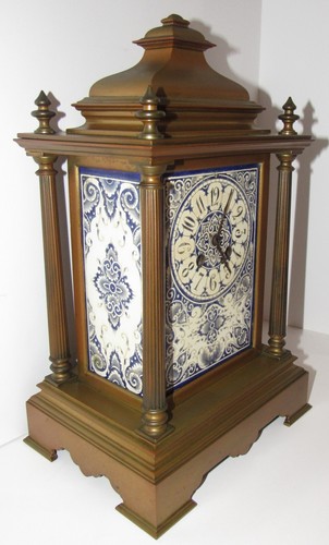 Antique Japy Freres French Bronze & Porcelain Delft Tablets Clock 8-Day - Picture 2 of 14