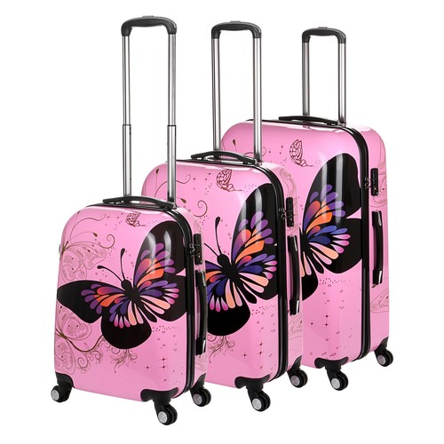 GUSCIO rigido 4 ruote Valigia Bagaglio Trolley Custodia PC CABINA Farfalla  a mano-rosa | eBay