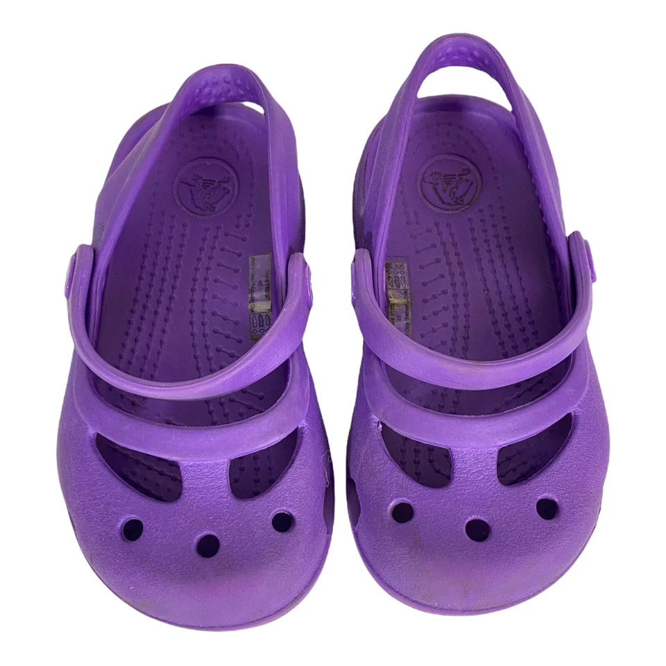 Sandalias Crocs Bebé Niñas Púrpura Puntera Redonda Sin Cordones Correa Superior C 7 Foto 4 de 4