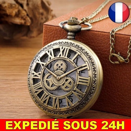 Montre De Poche Vintage Aigle - Gousset Avec Chaîne, Style Steampunk, Mouvement Quartz, Cuivre