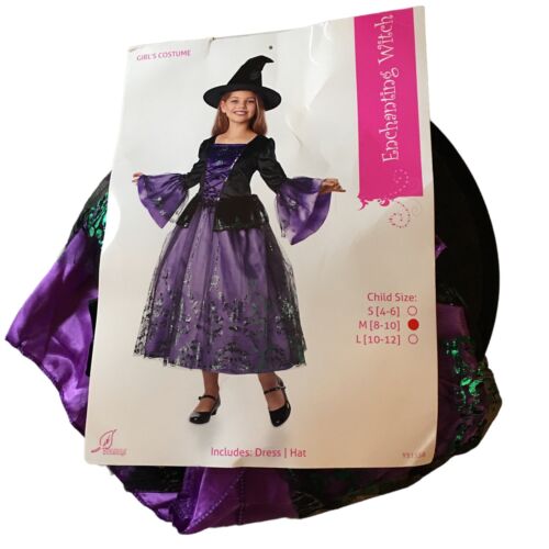 Enchanting Witch New Girl's Size Medium (8-10) Dress & Hat Halloween Costume