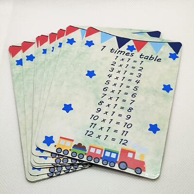 Times Tables Zug Jungen laminierte Flash-Karten 1-12 Mathematik 3,5''''x5'''' pädagogisch