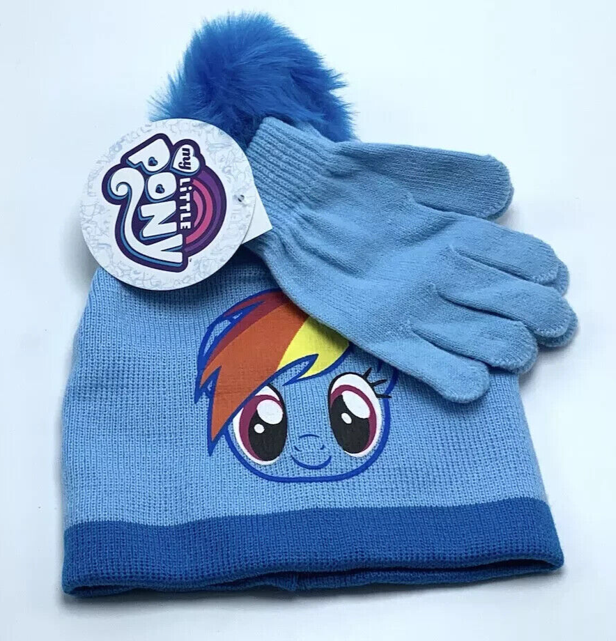 MLP My Little Pony Rainbow Dash Hat Berretto e Guanti Set per Ragazze 6 8 Blu Nuovo