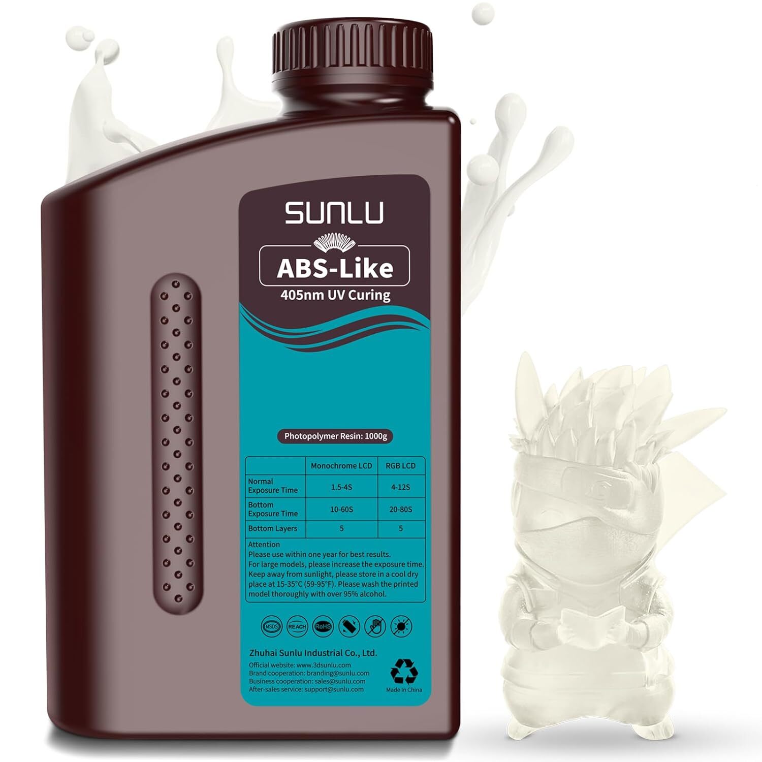  SUNLU ABS-Like 3D Drucker Resin 405nm UV Photopolymer Harz 1KG Transparent