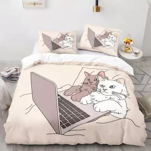 Cats Quilt Duvet Cover Pillowcase Pets Bedding Set Single Double King Size Hot - Picture 42 of 63