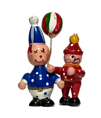 Miniature Dollhouse 2 inch Clowns Balloon Cake Topper Figures Wood Vintage
