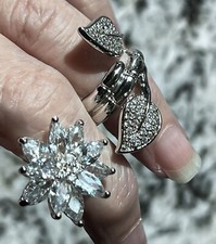 Fashion Double Flower Silver Plated Ring Size 5.5 Plus Adjustable Side