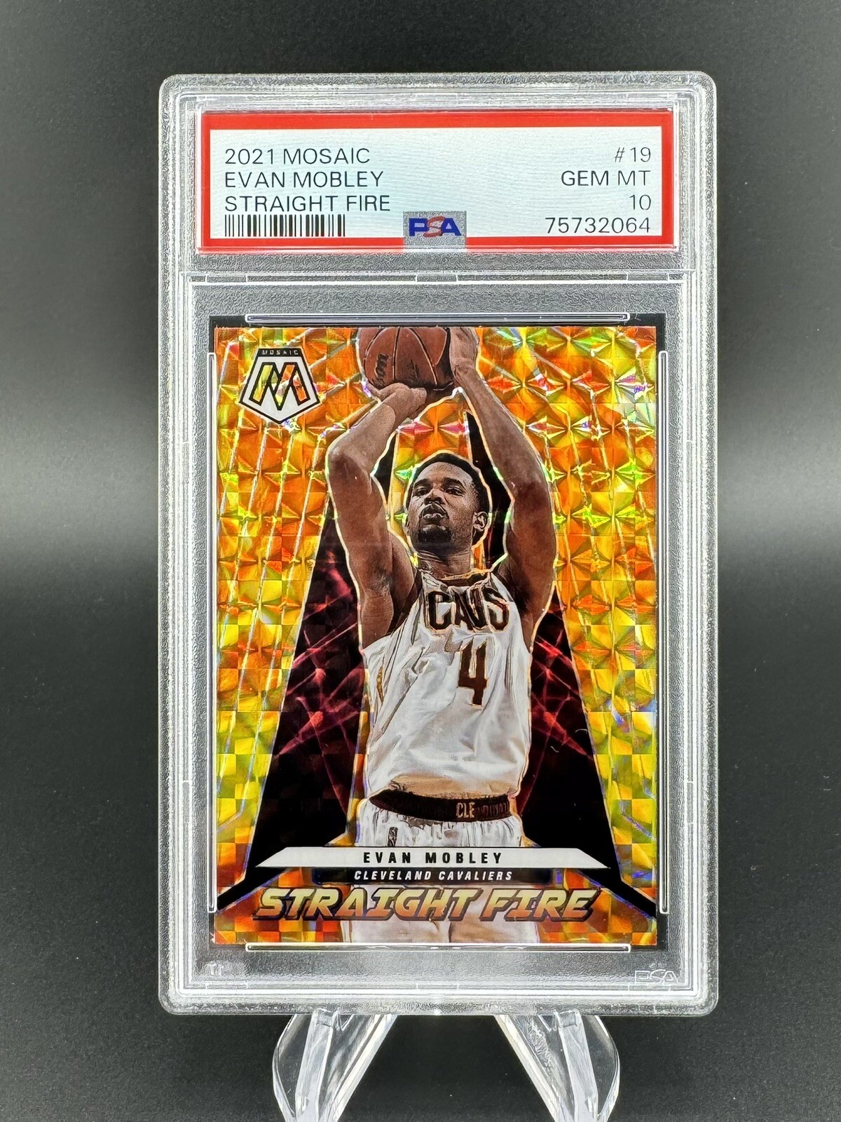 2021-22 Panini Mosaic Straight Fire Evan Mobley #19 PSA 10 GEM MT Rookie RC