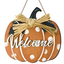 Shellwei Fall Pumpkin Welcome Sign for Front Door Wood Pumpkin Hanging Decor