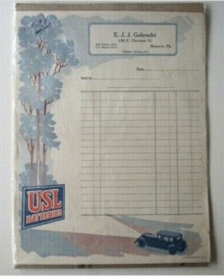Hanover Pa York Co. E.J.J. Gobrecht USL Batteries Auto Garage Billing Sht E9G-12