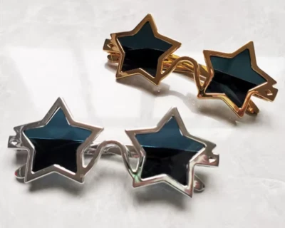 70s 80s Elton John Rocket Gold Silver STAR Fancy Dress Specs Glasses Sunglasses