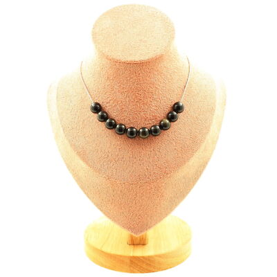 Collier 5 Perles Obsidienne Dorée 8mm - Chaîne Acier Inoxydable, Neuf étiqueté