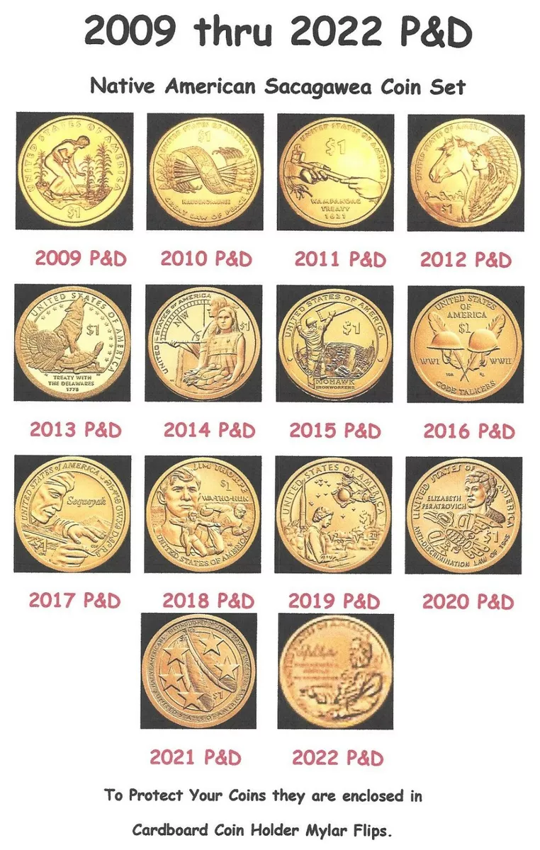 2009-2022 P&D Native American Sacagawea Dollar Set - 28