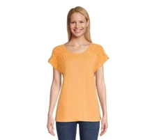 Time and Tru Women's Split Neck Gather Top Size XL (16-18) Soft Papaya 