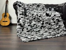 Luxurious Rex Rabbit Fur Blanket Throw Chinchila color • Handmade Fur Sofa Cover