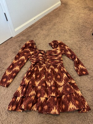 princess polly baby blue dress House of Harlow 1960 x REVOLVE Cotton Dress Long Sleeve Brown Fit Flare M