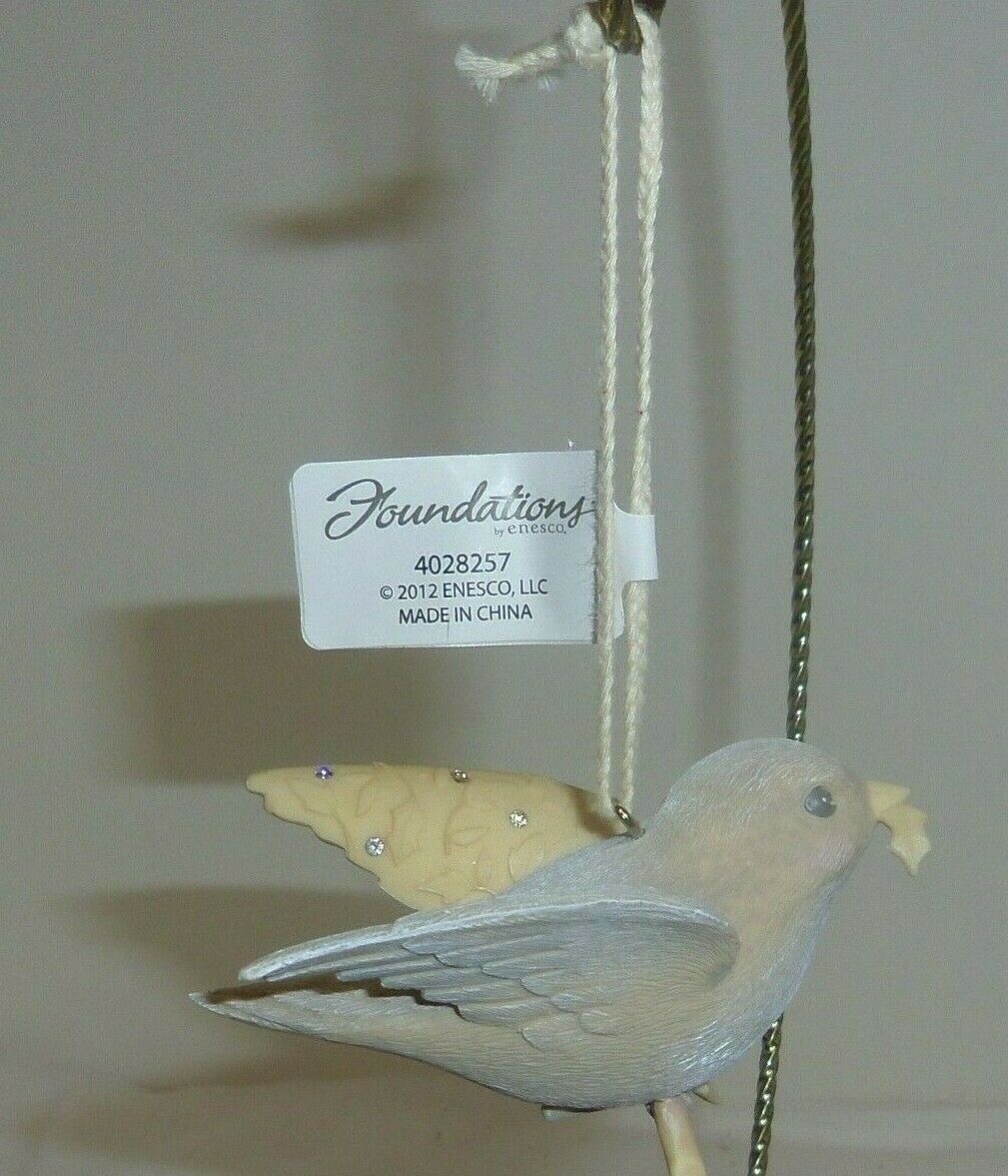 Kindness 3in Enesco Foundations stoneware Bird holding leaf ornament NIB 4028257