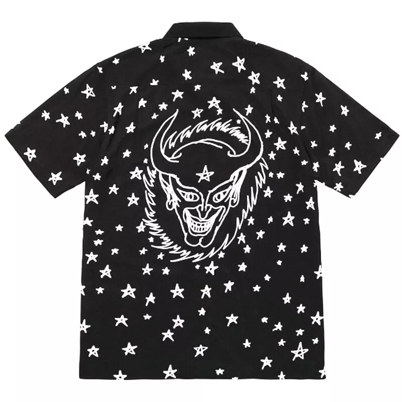 surpeme devil rayon shirt size S black single chest pocket original artwork
