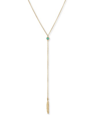 Lucky Brand goldfarbene Stein & Feder Lariat Halskette 18'' + 2'' Verlängerung
