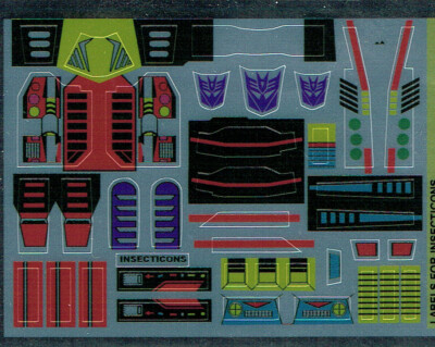 TRANSFORMERS GENERATION 1, G1 DECEPTICON INSECTICONS REPRO ETIKETTEN / AUFKLEBER