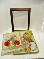 GOBELIN STICKBILD Flowers Embroidery Kit w Frame 12" x 14" Germany Vtg Started