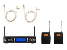 Wireless Lapel Microphone Beige UHF Dual Channel Wireless Tie Clip Microphone