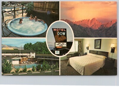 Postcard CA Lone Pine California Dow Villa Motel Hot Tub Spa Pool Inyo Co B16
