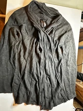 NWT Ravel Boutique Solid Grey With Long Collar  Open Top Blouse Shirt Size Small