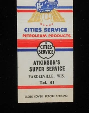1940s Cities Service Gas Atkinson's Service Tel. 41 Pardeeville WI Columbia Co