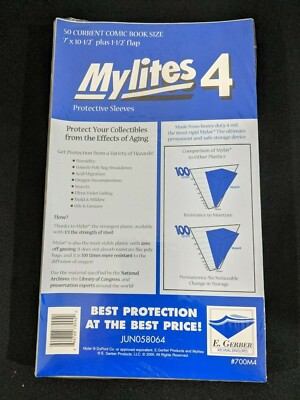 50 E. Gerber Mylites 4 Mil Mylar Current Age Comic Book Sleeves 700M4 7'' X 10''