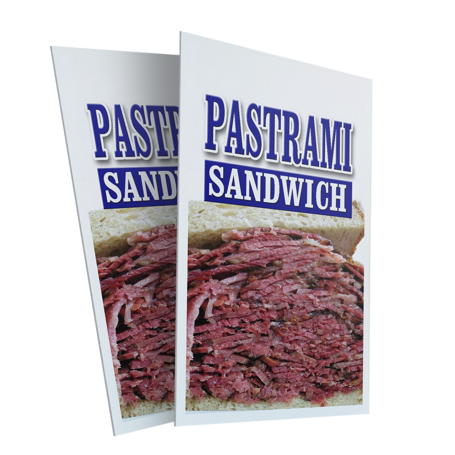 Paquete de 2 letreros de tienda de plástico o calcomanías Pastrami Sandwich 24" x 36"