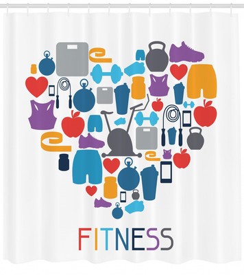 Fitness Quote Pattern Shower Curtain Fabric Decor Set with Hooks 4 Sizes