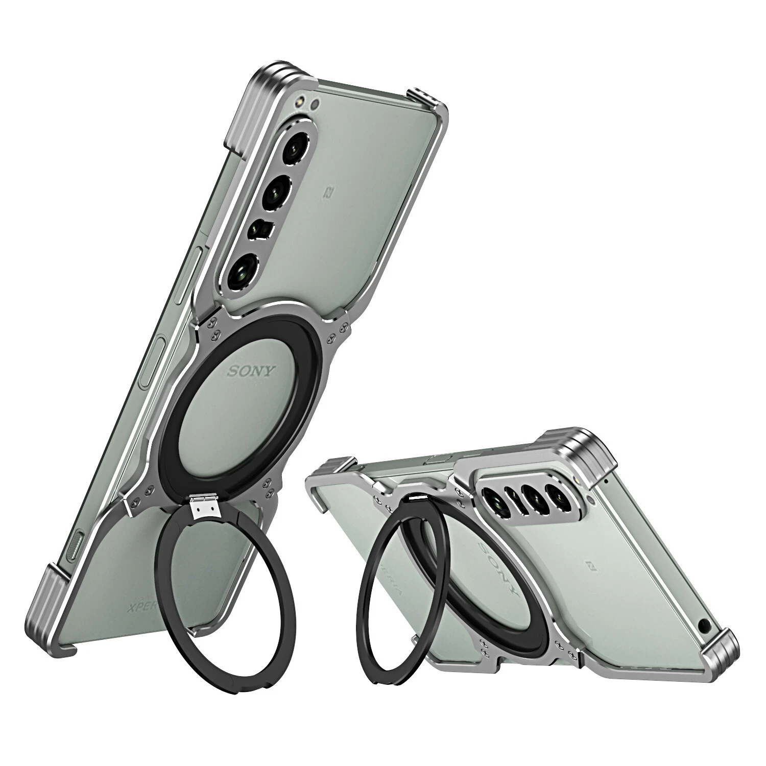 Magnetic Metal Armor X Type Rimless Stand Case For Sony Xperia 1 V , Xperia 1 IV - Picture 4 of 18