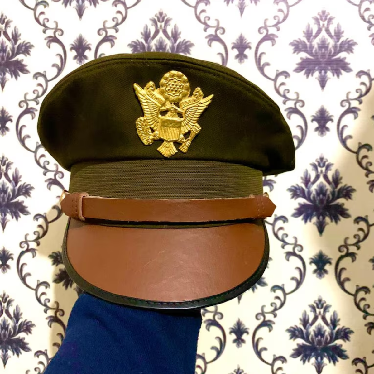 WW2 US Army Aircorps Military Officers Pilots OD Visor Crusher Hat