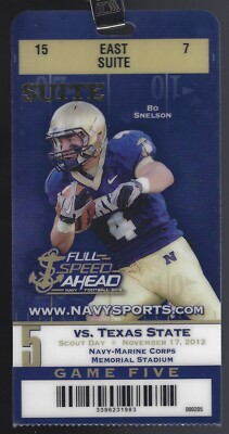 2012 Texas State Bobcats @ Navy Midshipmen Football Game Suite Ticket & Lanyard