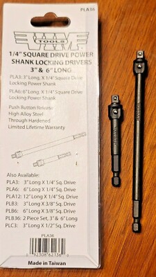 VIM 2pc 3'' & 6'' Locking Impact Socket Adapters 1/4'' Hex to 1/4'' sq dr #PLA36