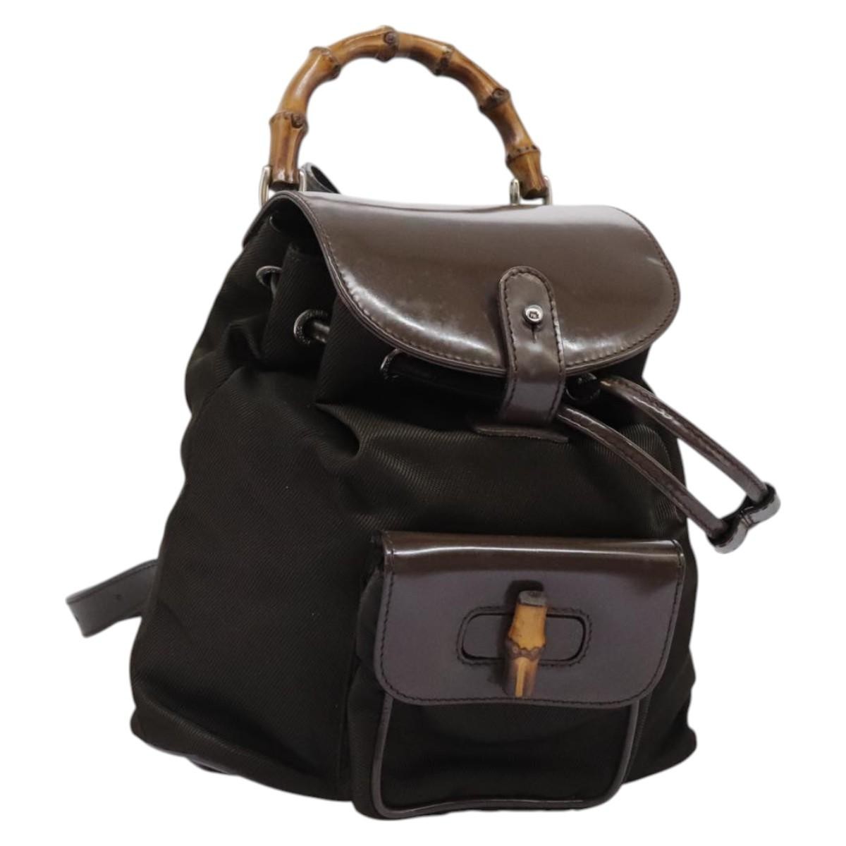 GUCCI Bamboo Backpack Leather Brown Gold 003 1705 0030 Auth BA10744 GUCCI Bamboo Backpack Suede Leather Black Gold 003 1705 0030  main image 2