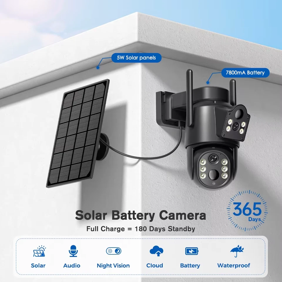 8MP WiFi Solar Camera Outdoor Dual Screens Built-in Battery Solar Panel Wireless - Bild 4 von 4