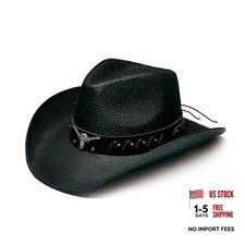 YOUBADU Western Straw Cowboy and Cowgirl Hats with One Size-Large Black