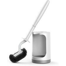Curved Toilet Brush Set with Holder Compact Hidden Scrubber Deep Cleaning Under